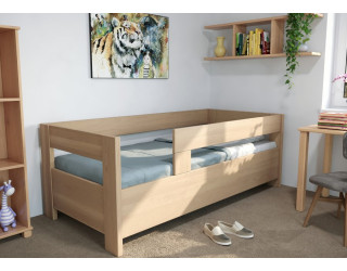 Buková posteľ Ela s dvoma opierkami a úložným priestorom