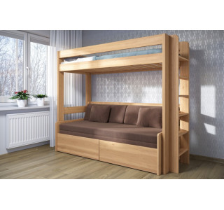 Buková poschodová posteľ s rozkladacou posteľou 24